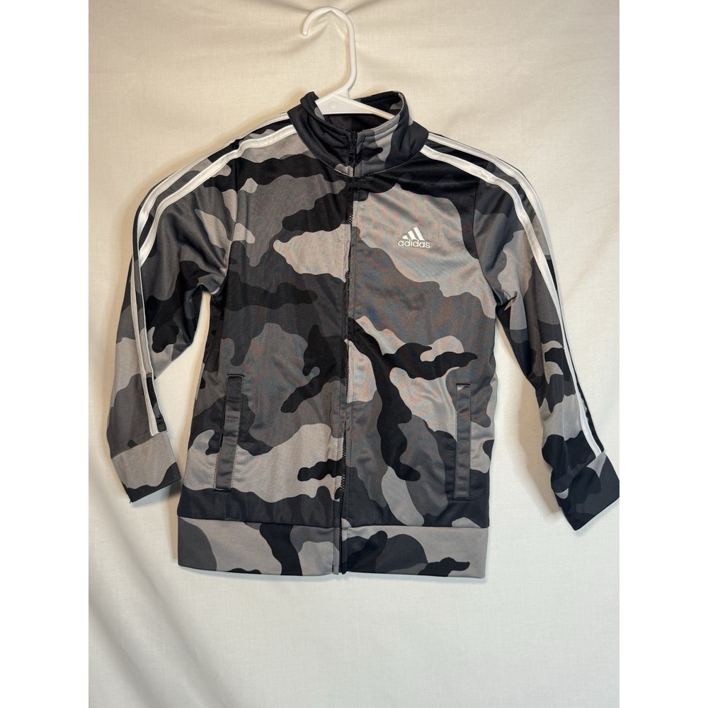 Adidas Track Jacket Youth Size 7 Gray Camo Full Zip Lightweight Lined Shirt